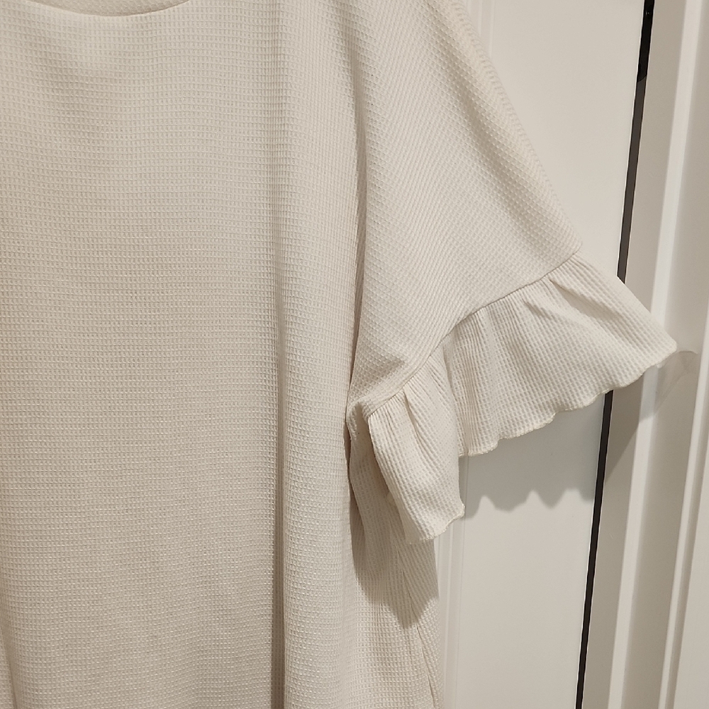 Bloomchic Waffle Knit Ruffled Sleeve Top - Cream 1x - Picture 6 of 6